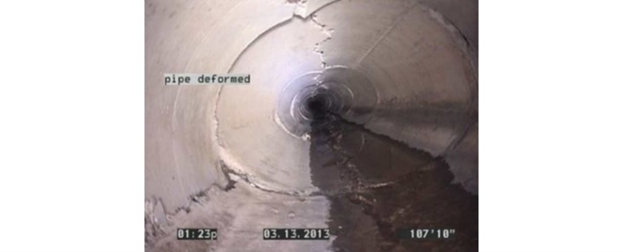 deformed storm drain pipe interior